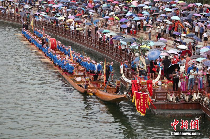 Weltl?ngstes Holzdrachenboot der Miao-Nationalit?t in Guizhou vorgestellt