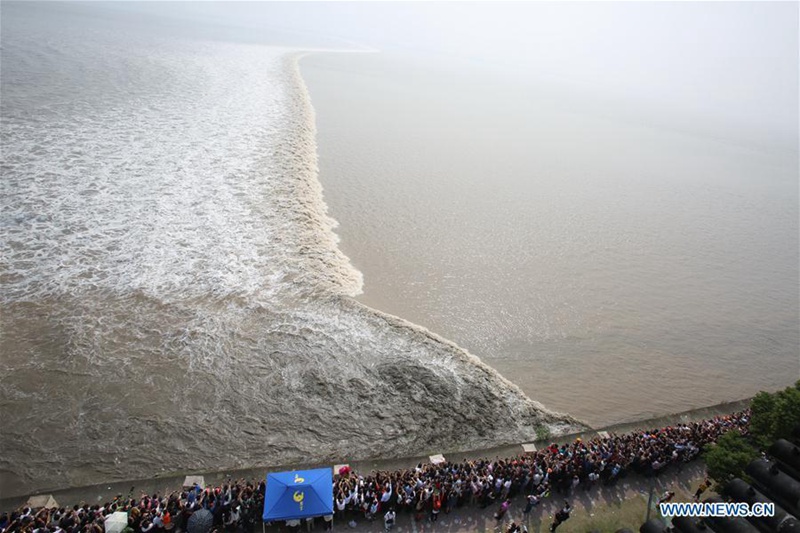 Weltweit gr??te Gezeitenwelle am Qiantang-Fluss