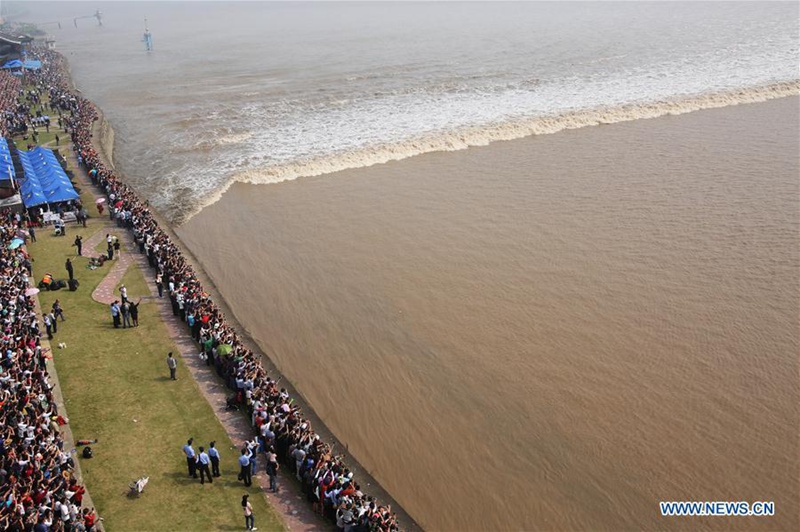 Weltweit gr??te Gezeitenwelle am Qiantang-Fluss