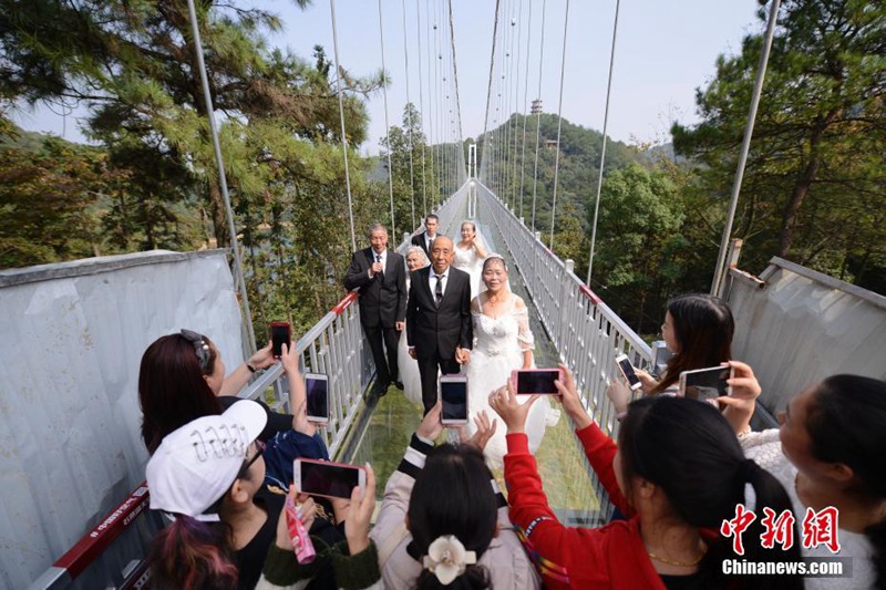 Fotos für goldene Hochzeit auf Glasbrücke in schwindelerregender H?he
