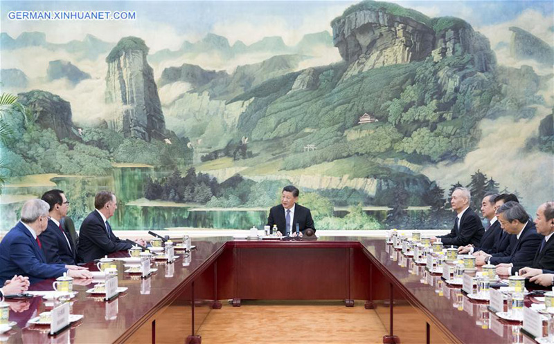 Chinesischer Staatspr?sident trifft Handelsbeauftragten und Finanzminister der USA in Beijing