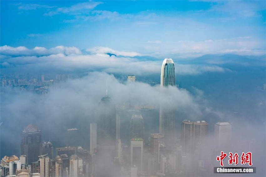 Nebel verwandelt Victoria Harbour in ein Wunderland